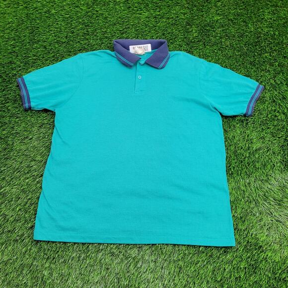 Vintage 90s LL-Bean Preppy Mesh Polo Shirt M/L 22x25 Blue USA - Picture 1 of 10